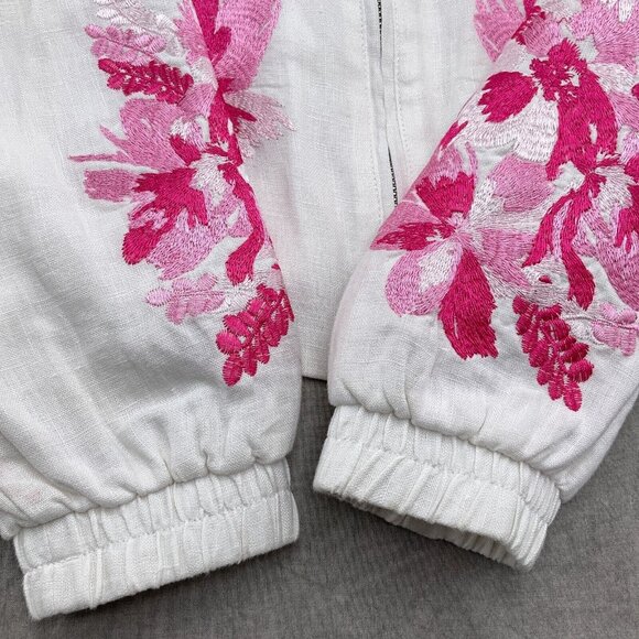 INC Jacket Women XSmall‎ White Pink Floral Embroidery Linen Zip Blouson Casual - Picture 3 of 11